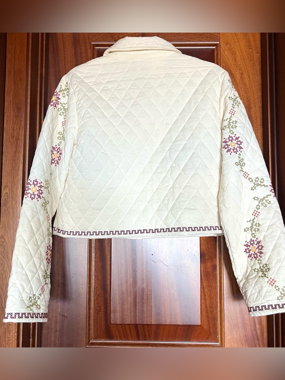 Christian Lacroix Embroidered Quilted Cream Jacket Cross Stitch Floral Detail 8 - Picture 5 of 7